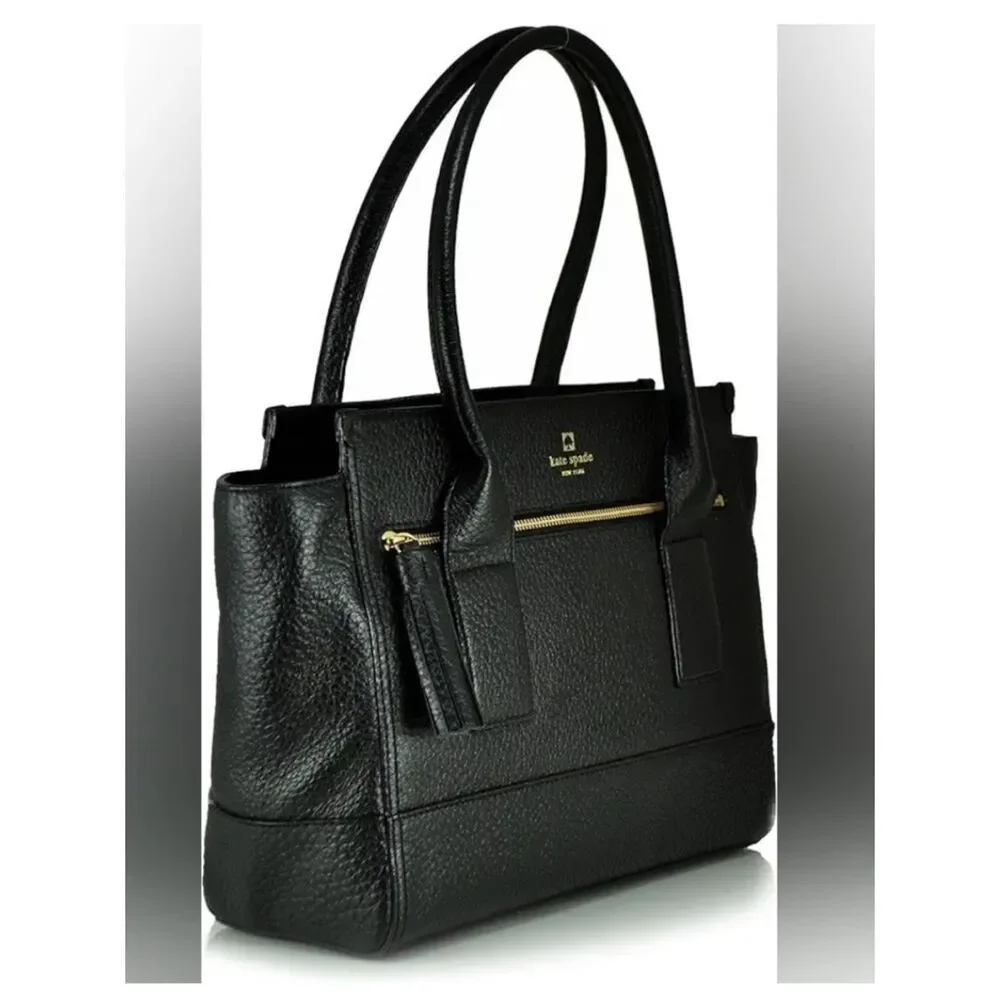 Kate Spade Southport Oden Black Pebbled Leather Satchel with Tassel